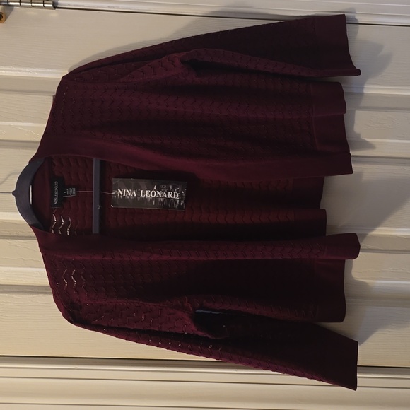NINA LEONARD BRAND WOMEN'S BURGUNDY WINE OPEN CARDIGAN SHRUG SIZE LARGE - Picture 2 of 15